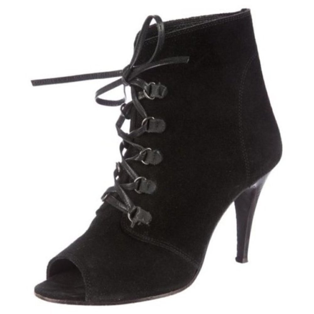 Iro | Suede Lace Up Peep Toe Booties